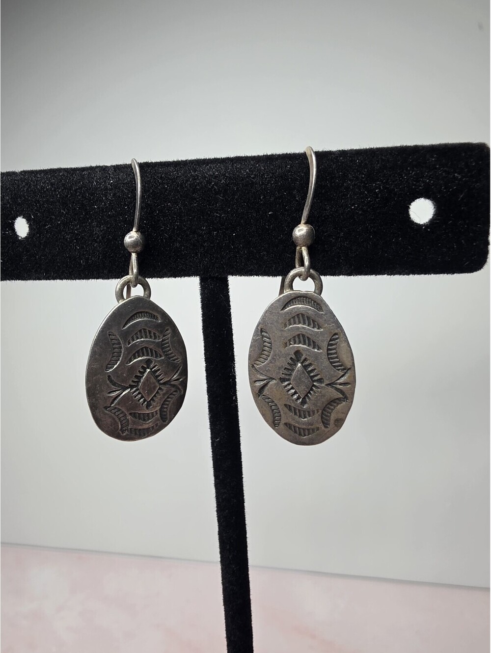 Vintage Southwestern Sterling Stamped Concho Dangle Earrings Signed M